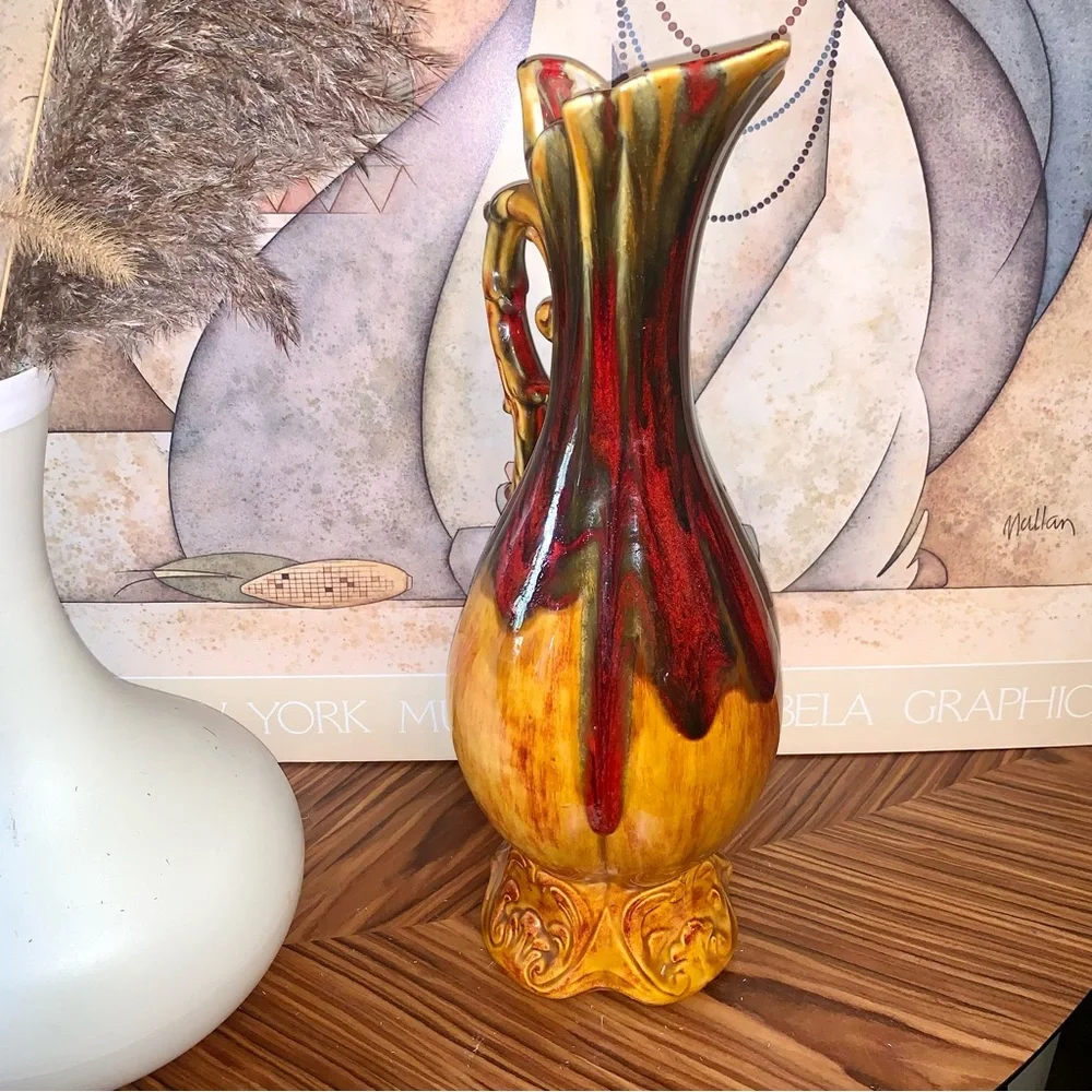 v i n t a g e :: Tall Midcentury Modern MCM Drip Vase Pottery Pitcher - Picture 13 of 15